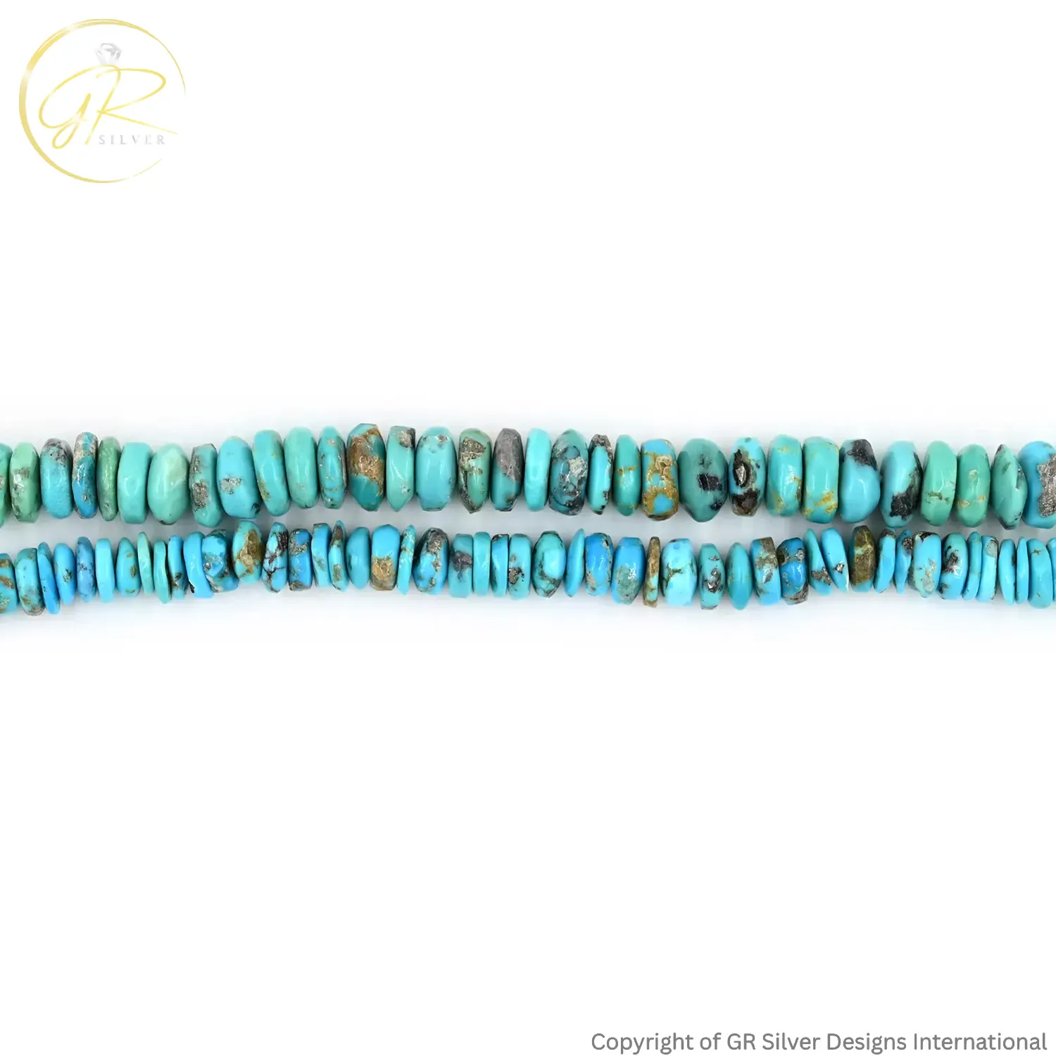 American Turquoise Plain Tyre Rondelle Beads Strand, 6–10 MM, 19 Inch