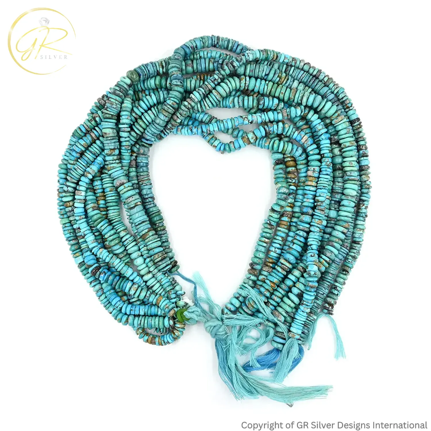 American Turquoise Plain Tyre Rondelle Beads Strand, 6–10 MM, 19 Inch