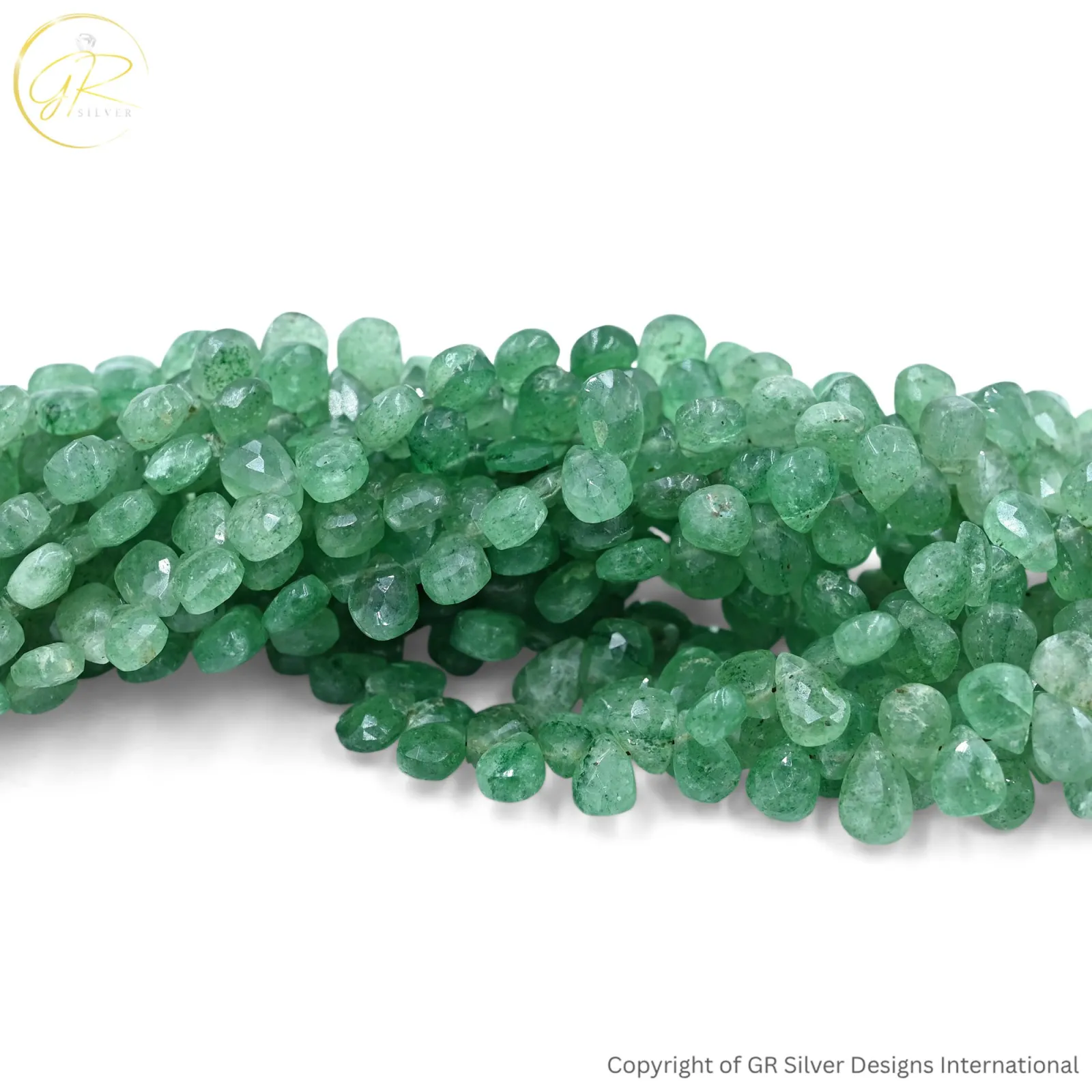 Natural Green Strawberry Quartz Pear Faceted Beads