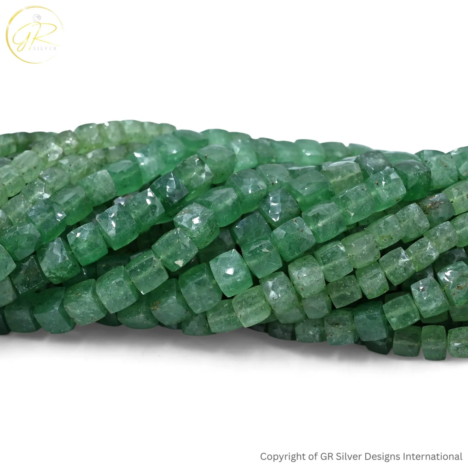 Natural Green Strawberry Quartz 8 MM Square Faceted Beads