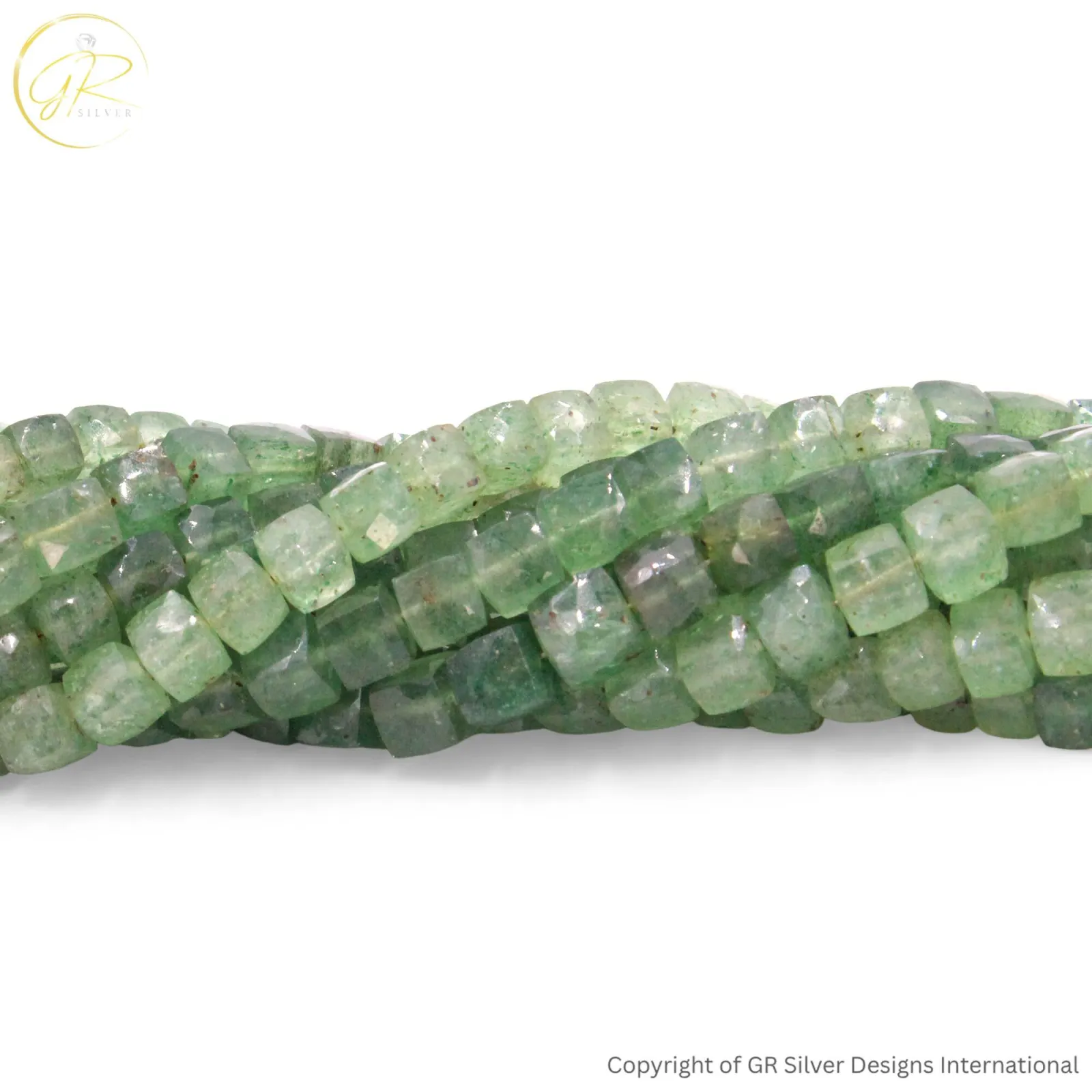 Natural Green Strawberry Quartz 6 MM Square Faceted Beads