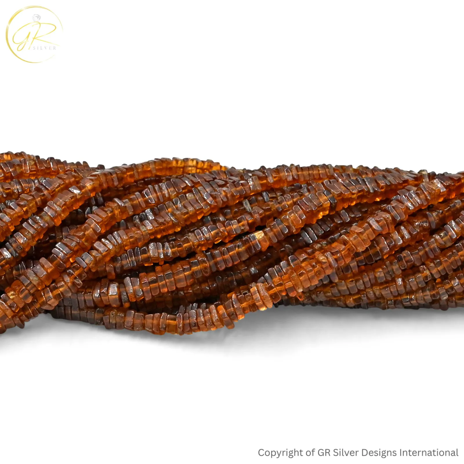 Natural Hessonite Garnet Square Plain Gemstone Beads - alternate view