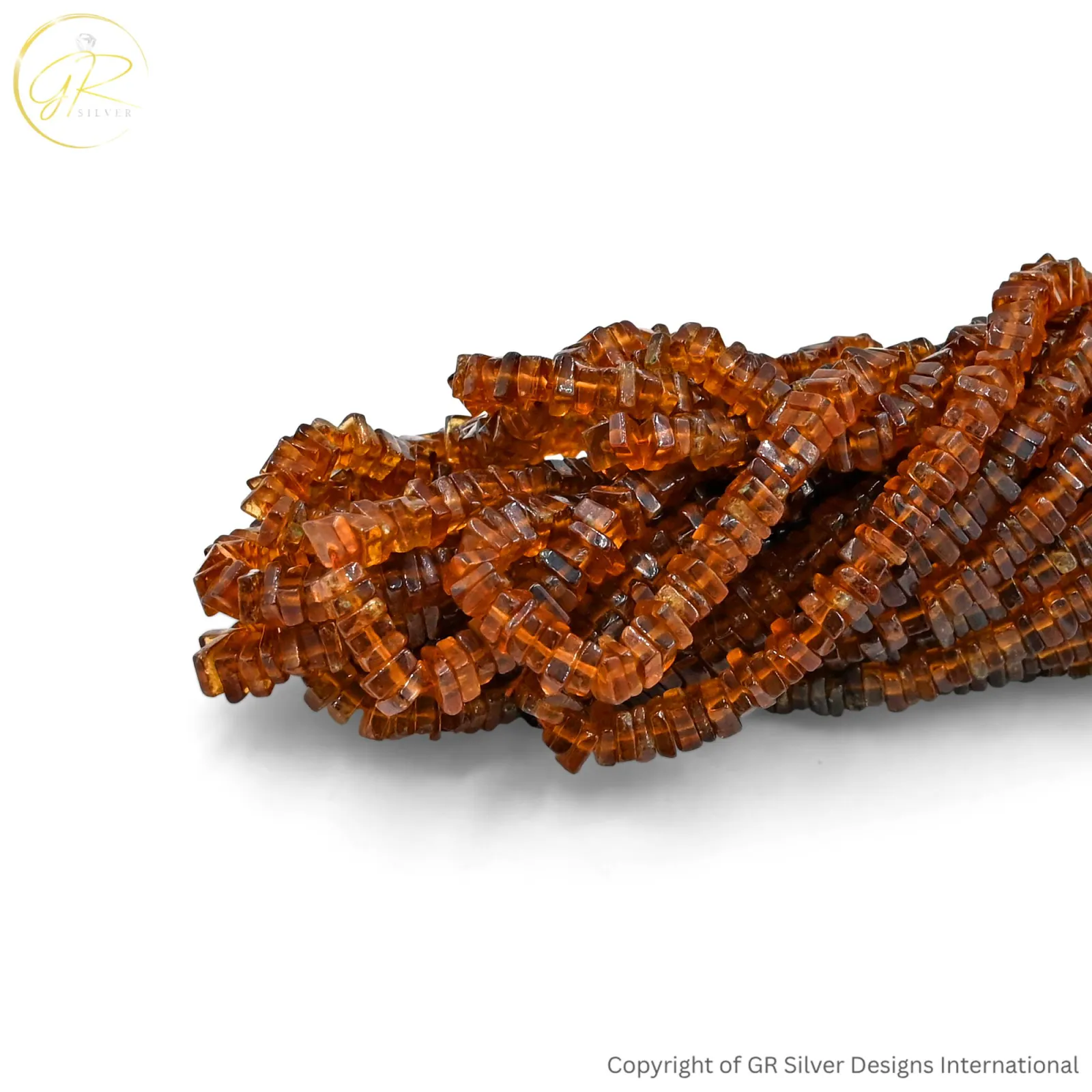Natural Hessonite Garnet Square Plain Gemstone Beads
