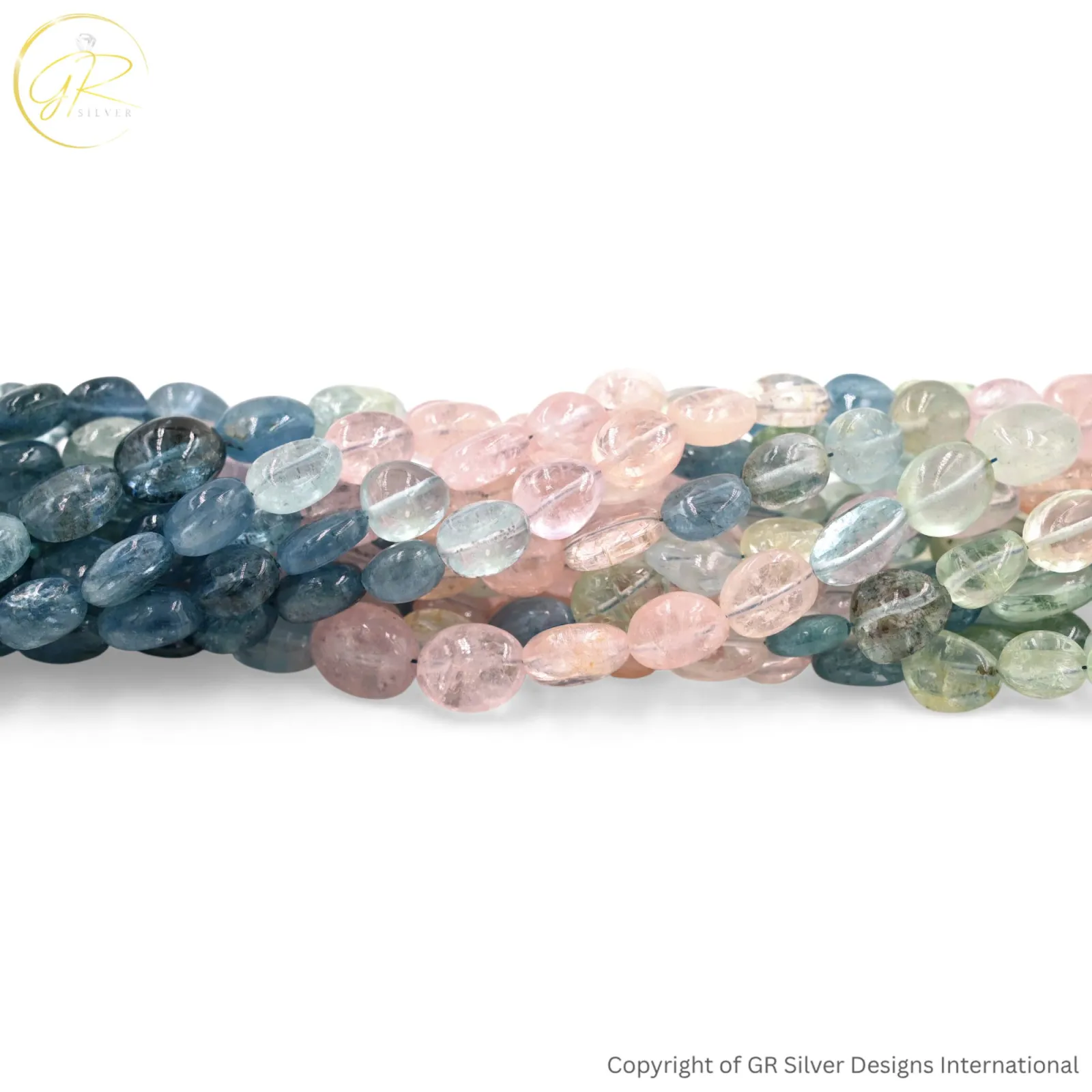 Multi Aquamarine Morganite Tumble Plain Beads 16 Inch Strand