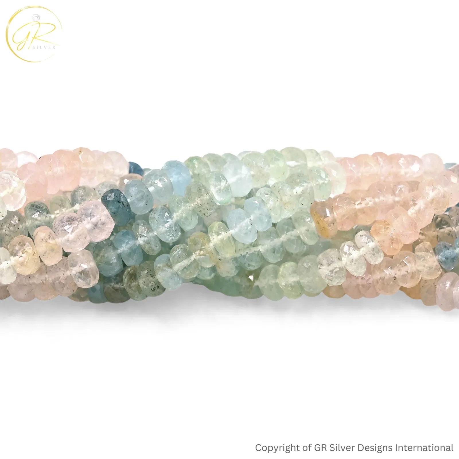 Natural Aquamarine Morganite 4.5–7 MM Rondelle Faceted Beads