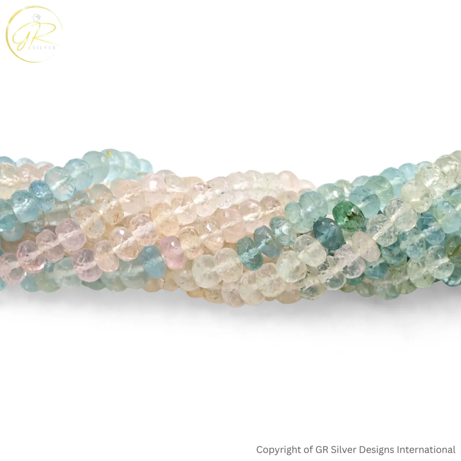 Natural Aquamarine Morganite 5–6 MM Rondelle Faceted Beads 18-Inch Strand