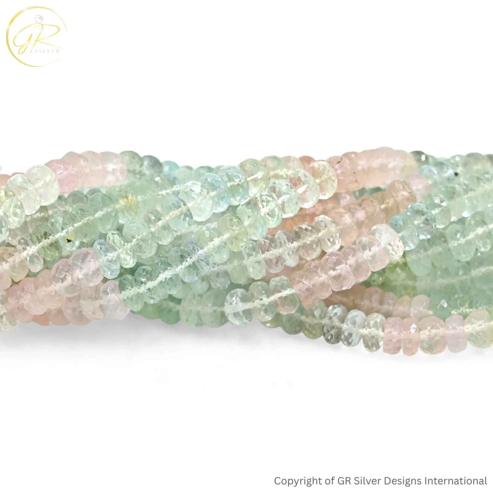 Natural Aquamarine Morganite 6–8 MM Rondelle Faceted Beads 16-Inch Strand