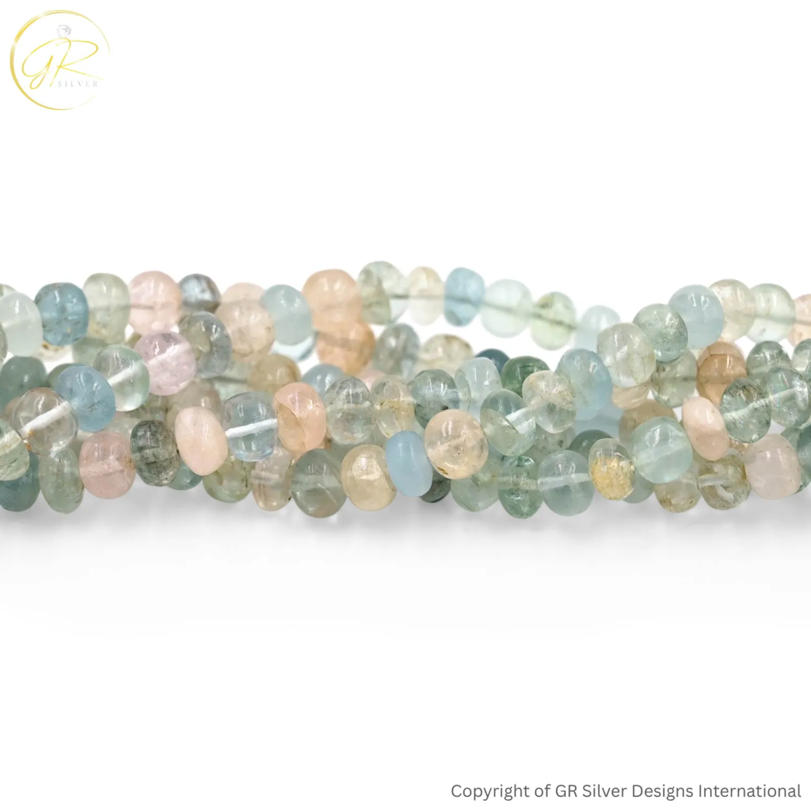 Natural Aquamarine Morganite 5–7 MM Smooth Rondelle Beads 17-Inch Strand