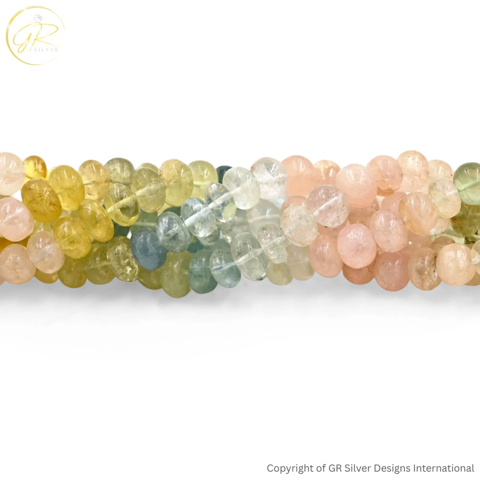 Natural Aquamarine Morganite 8–9 MM Smooth Rondelle Beads 18-Inch Strand