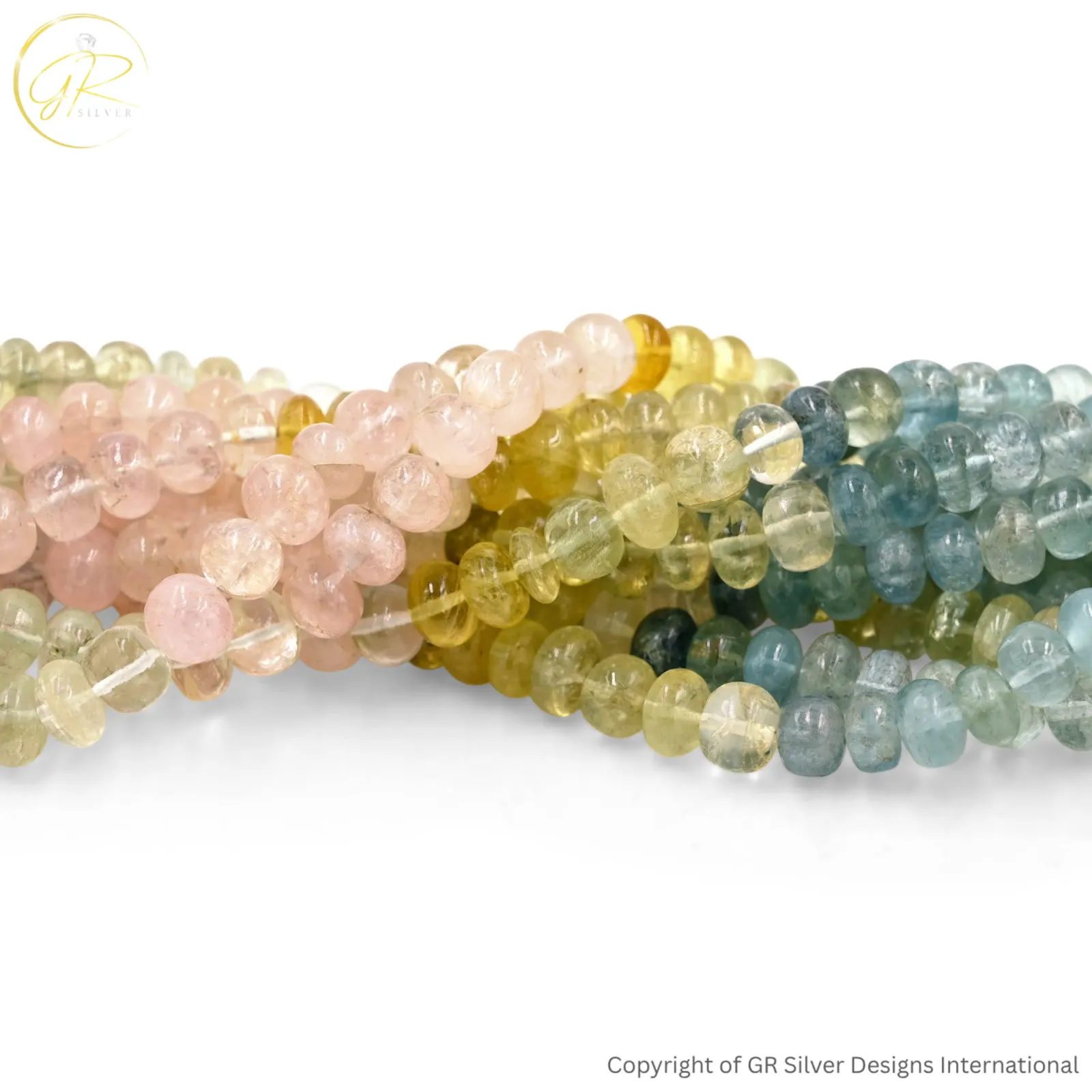 Natural Aquamarine Morganite 7–8 MM Smooth Rondelle Beads 18-Inch Strand