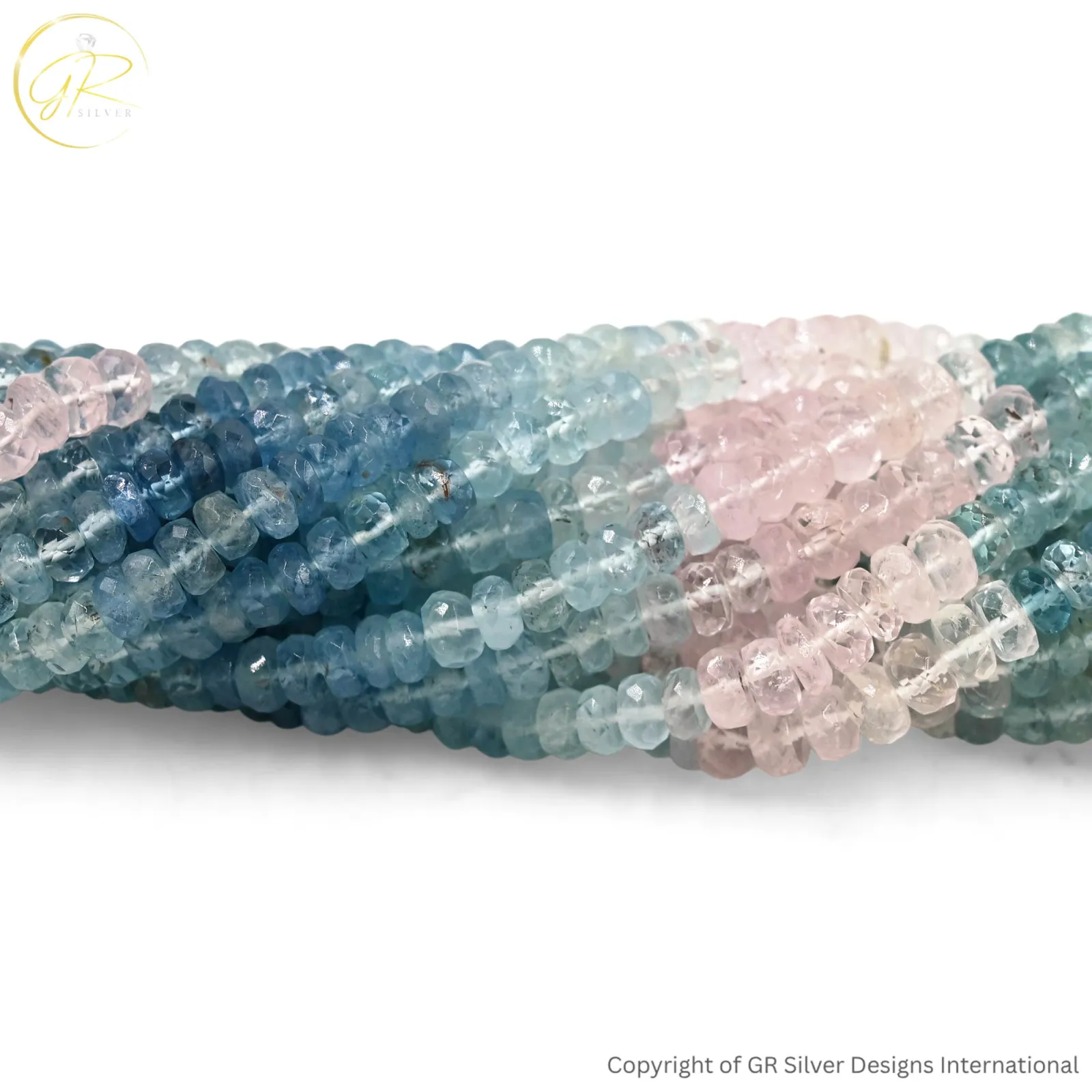 Natural Aquamarine Morganite 4-5 MM Smooth Rondelle Beads, 17-Inch Strand