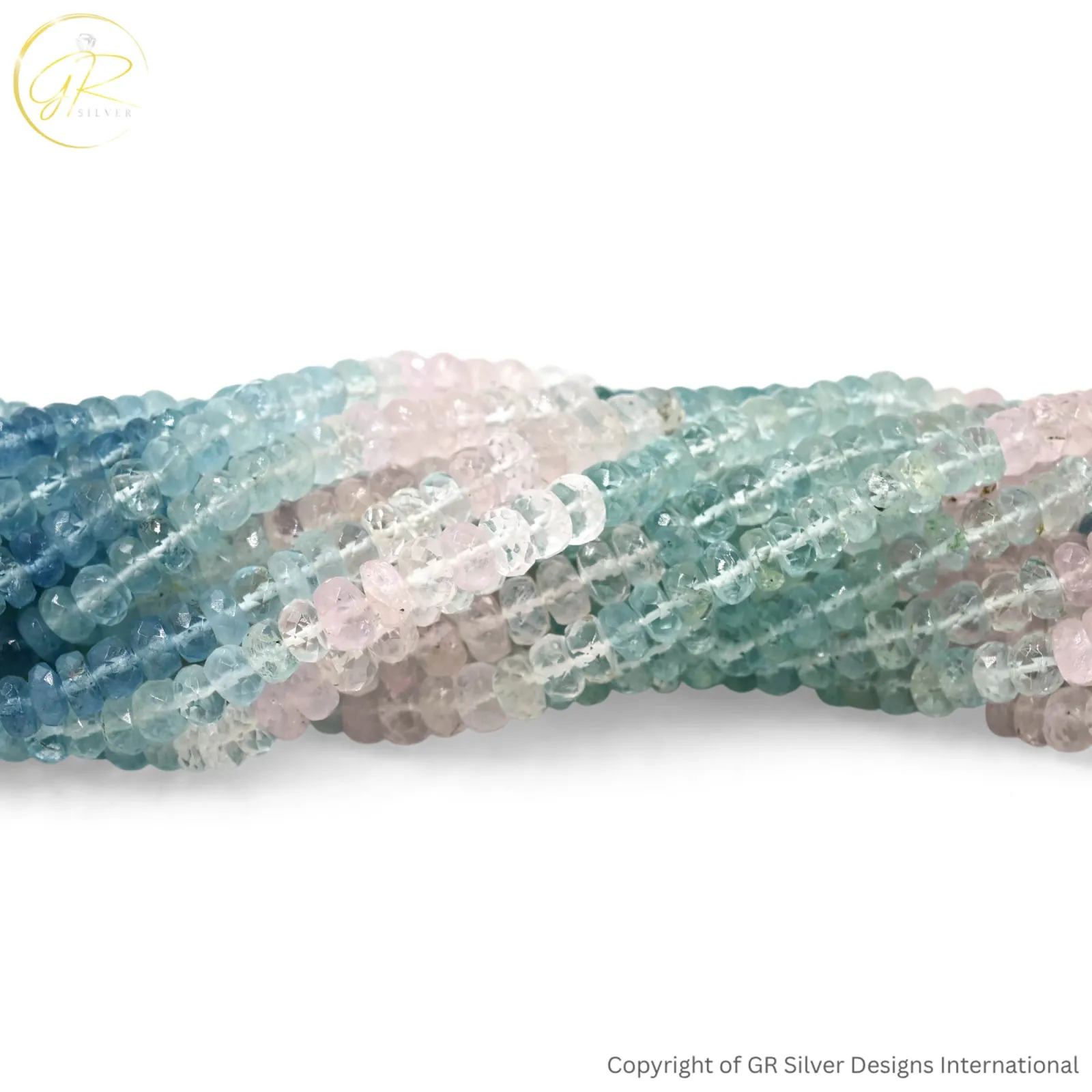 Natural Aquamarine Morganite 4–6 MM Smooth Rondelle Beads, 17-Inch Strand