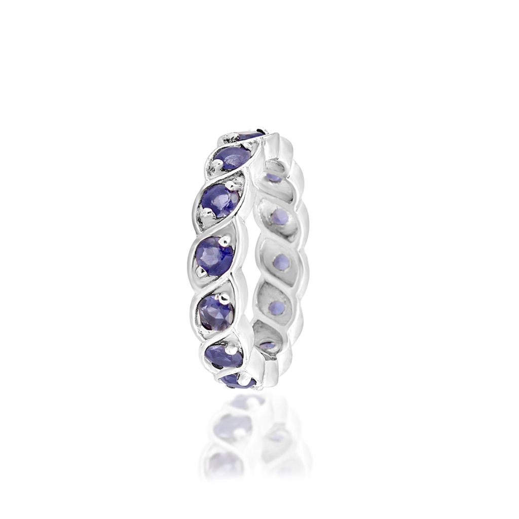 Natural Iolite Round Birthstone Eternity Band Rings