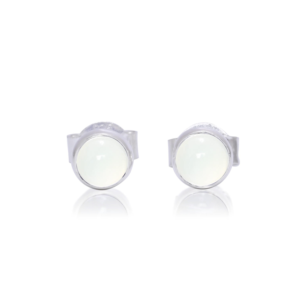 Natural Aquamarine Cabochon Sterling Silver Round Studs Earrings