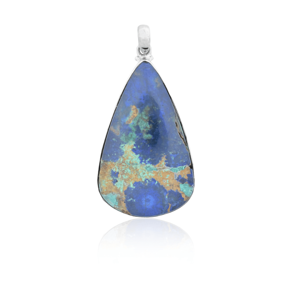 Natural Azurite Malachite Pear Gemstone Sterling Silver Pendant