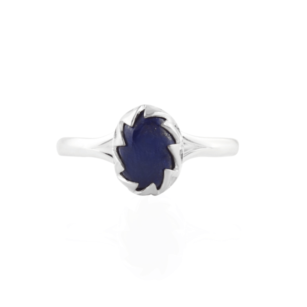 Blue Lapis Lazuli Oval ZigZag Designer Sterling Silver Ring