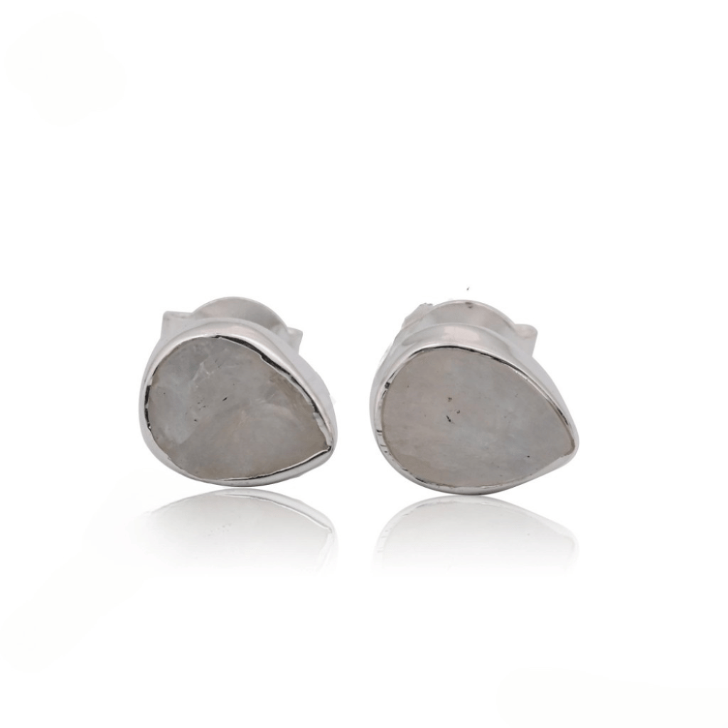 Rainbow Moonstone Sterling Silver Pear Studs Earrings