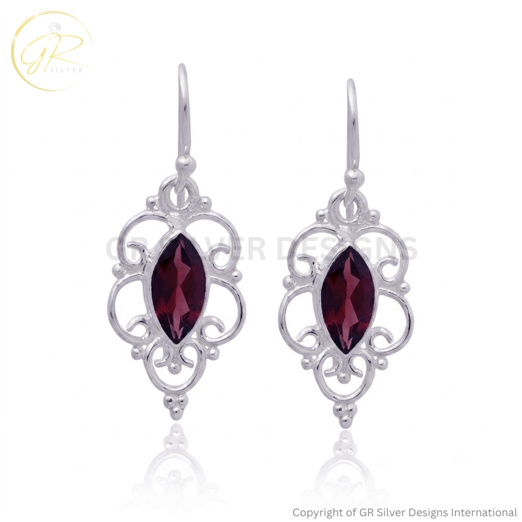 Red Garnet Marquise Cut Sterling Silver Earrings for Women