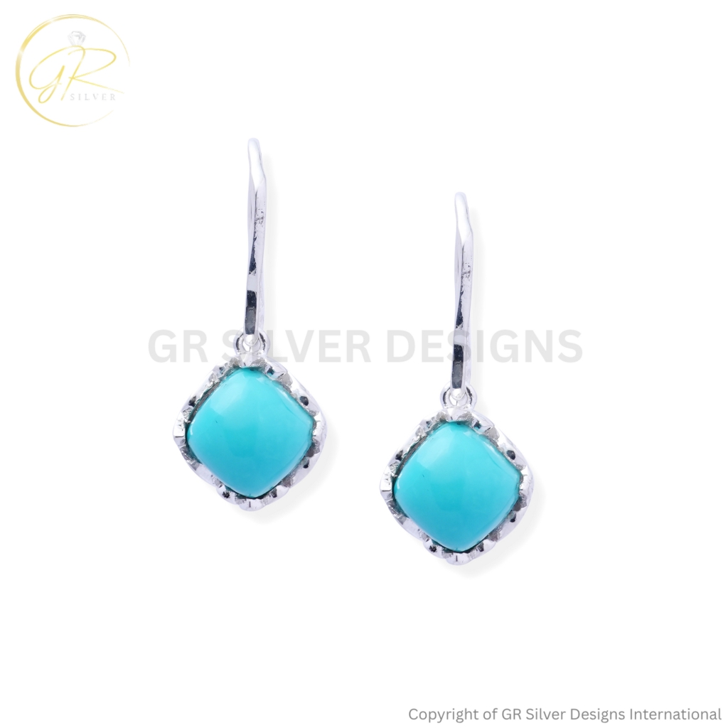 Sleeping Beauty Turquoise Cushion Silver Dangle Earrings