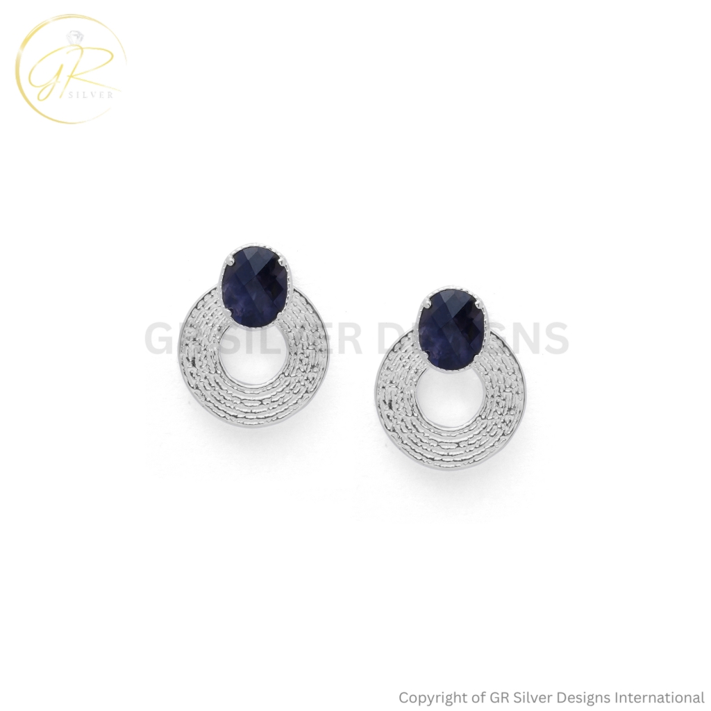 Buy Iolite Birthstone Sterling Silver Studs Earrings | GR Silver Designs