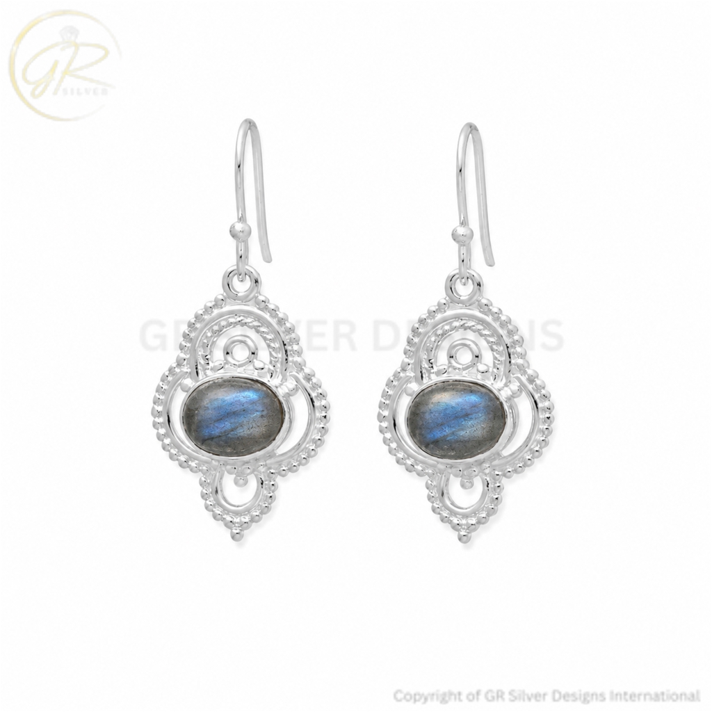 Labradorite Boho Sterling Silver Dangle Earrings For Wedding