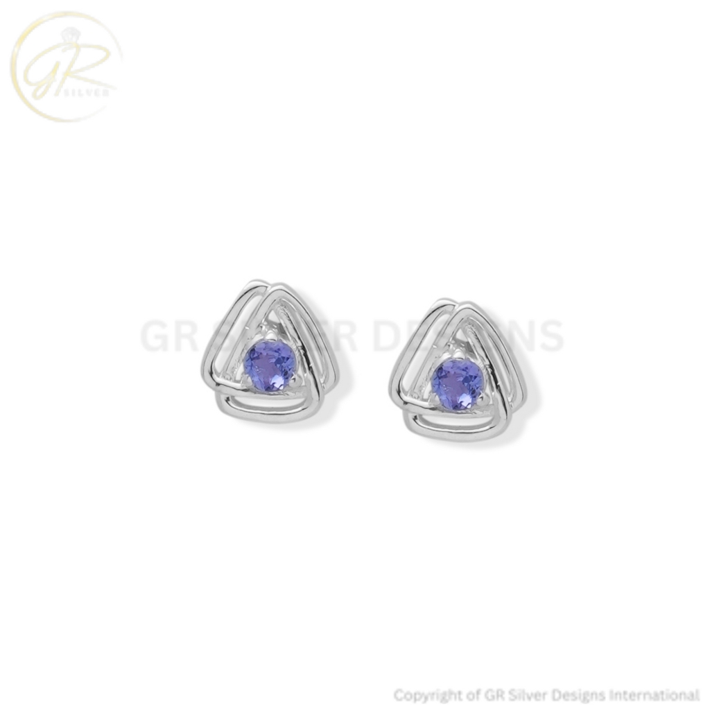 925 Sterling Silver Tanzanite Triangle Stud Earrings for Women