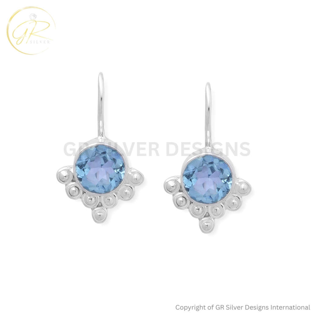 925 Sterling Silver Blue Topaz Dangle Boho Earrings For Wedding Gifts