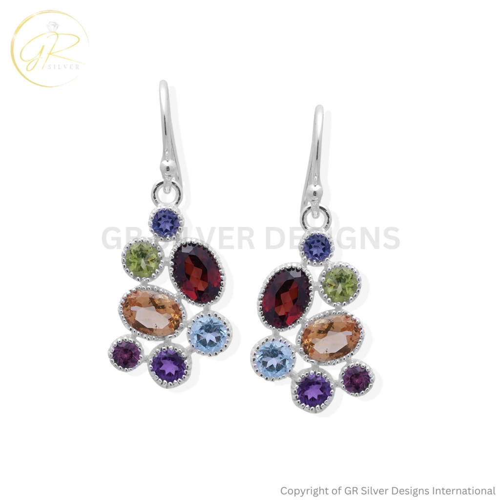 925 Sterling Silver Seven Chakra Birthstone Dangle Earrings for Women