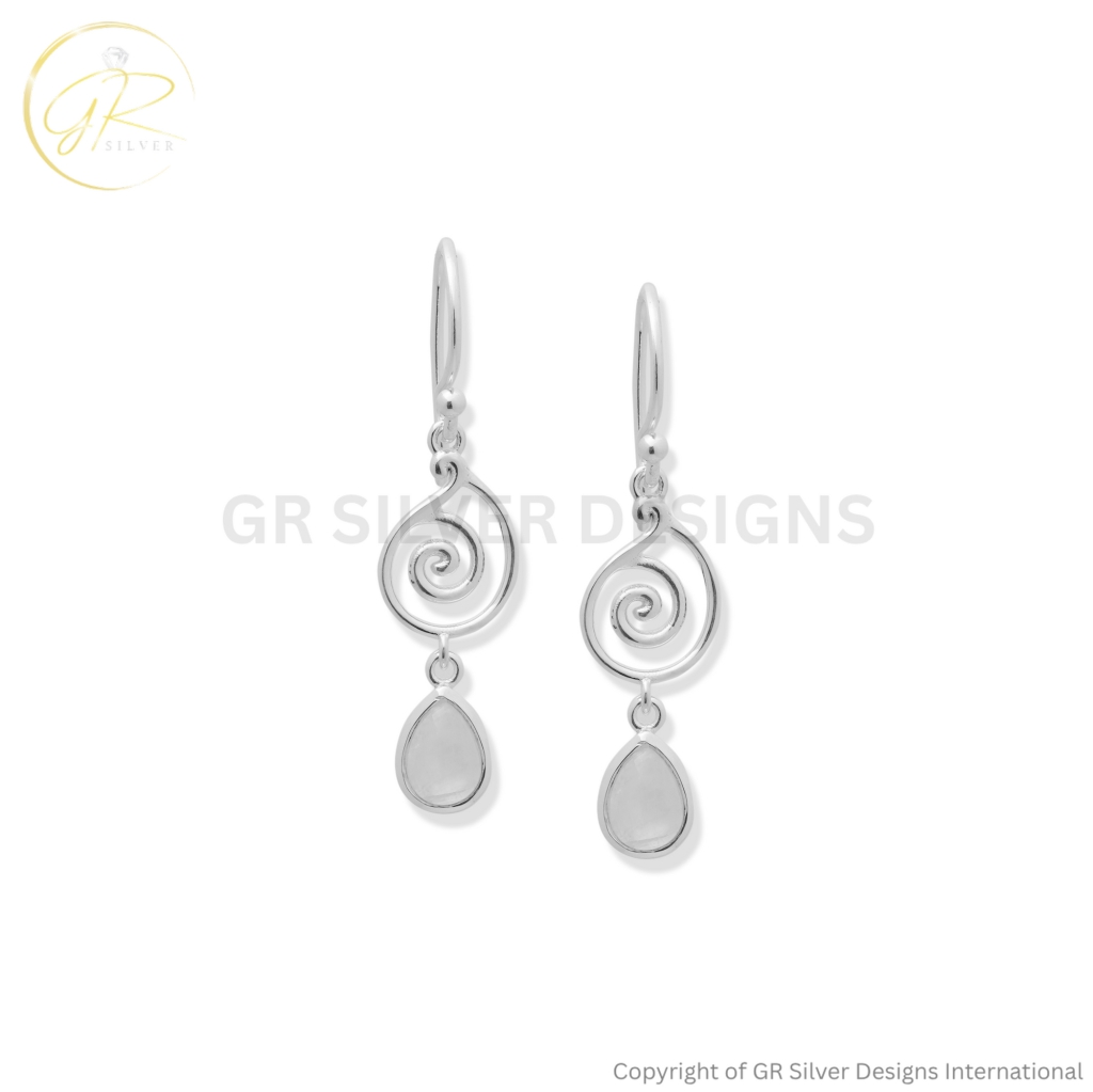 925 Sterling Silver Rainbow Moosntone Dangle Earrings