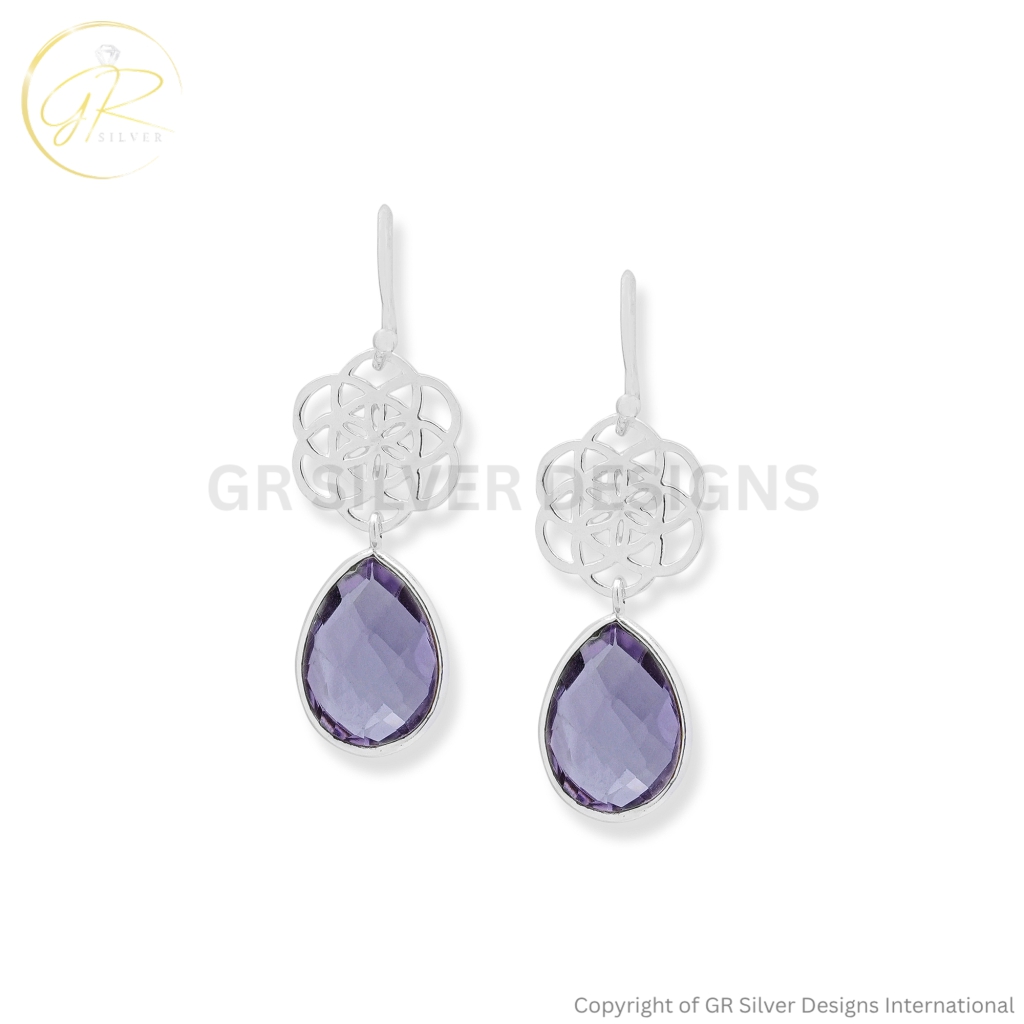 925 Sterling Silver Amethyst Dangle Drop Earrings For Anniversary Gifts