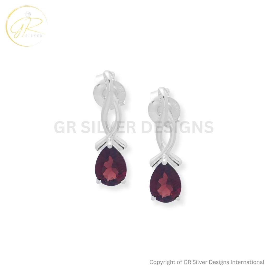 925 Sterling Silver Red Garnet Infinity Drop Earrings For Women