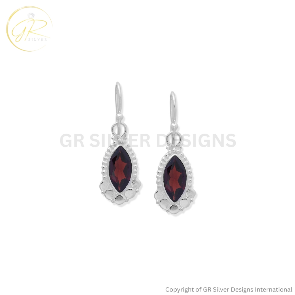 Red Garnet Marquise Cut 925 Sterling Silver Dangle Earrings Anniversary Gift
