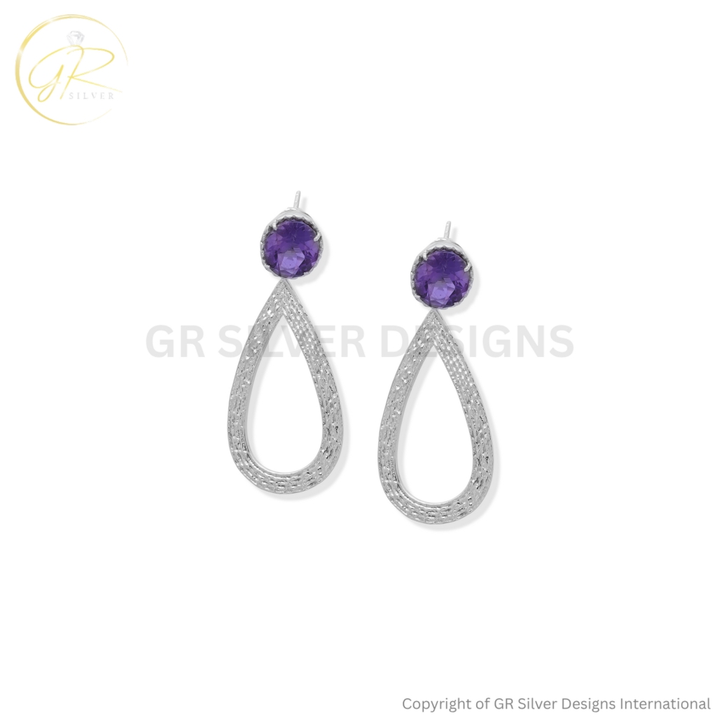 Amethyst Sterling Silver Dangle Earrings For Women