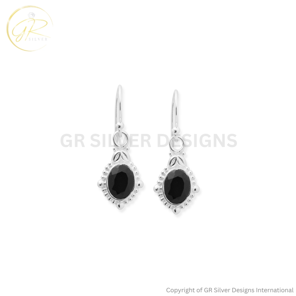 Natural Black Spinel Oval 925 Sterling Silver Earrings
