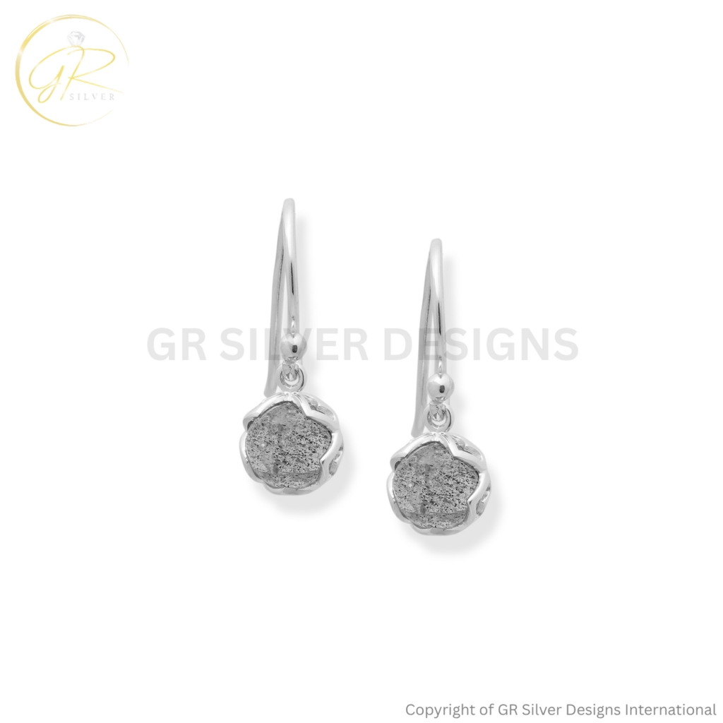 Natural Labradorite Round 925 Sterling Silver Earrings for Women