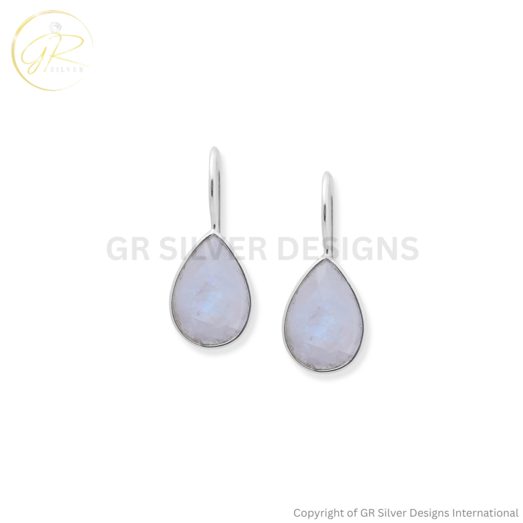 925 Sterling Silver Rainbow Moonstone Pear Dangle Earrings For Women