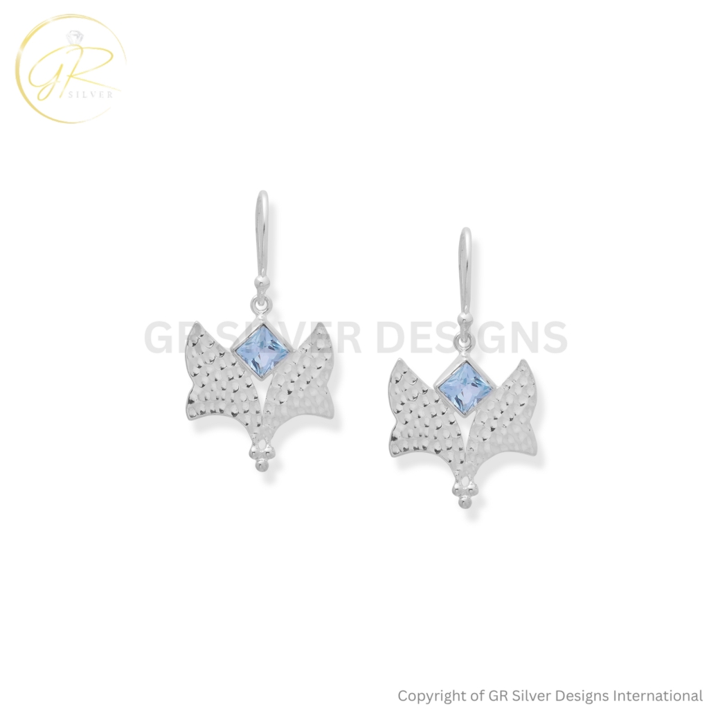 Womens Sterling Silver Blue Topaz Butterfly Wing Dangle Earrings