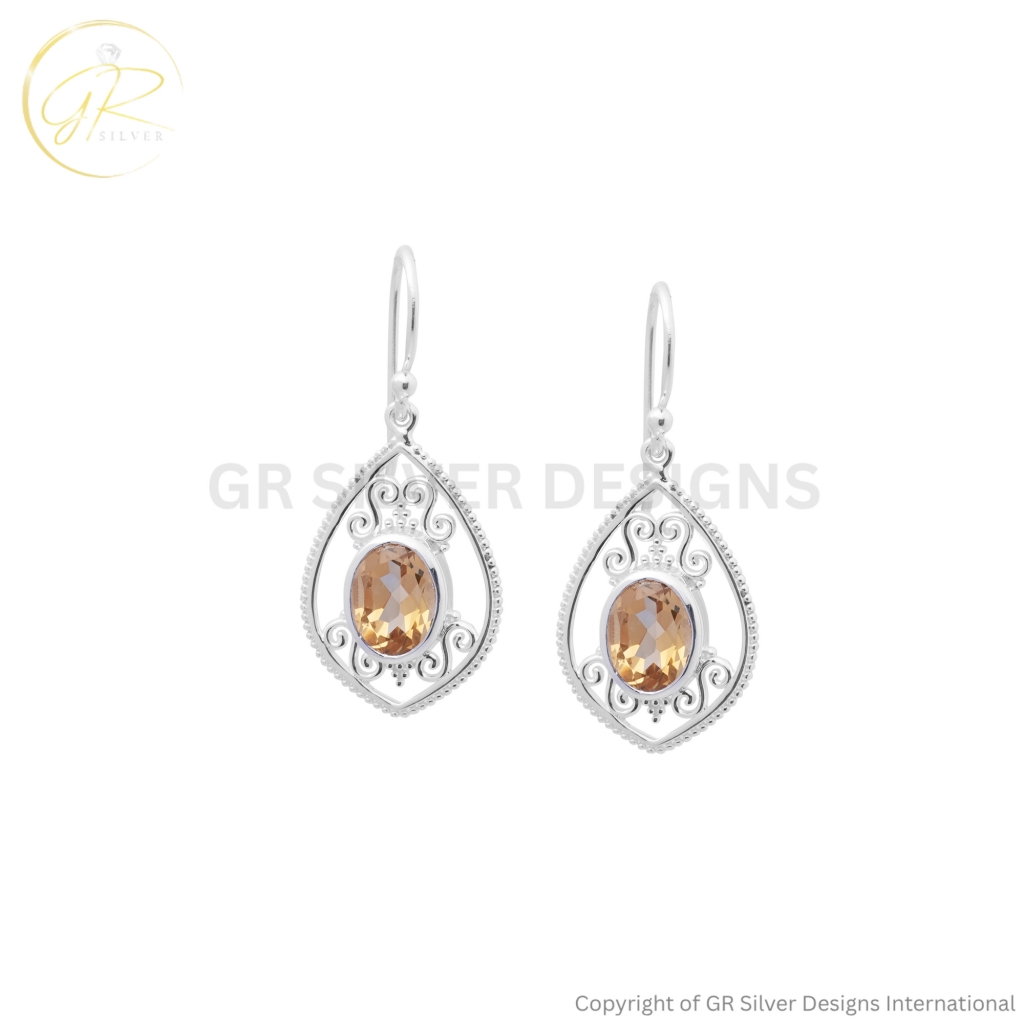 Natural Citrine Oval Faceted Sterling Silver Wedding Earrings