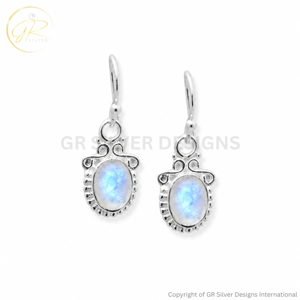 Rainbow Moonstone Dangle Sterling Silver Earrings For Women