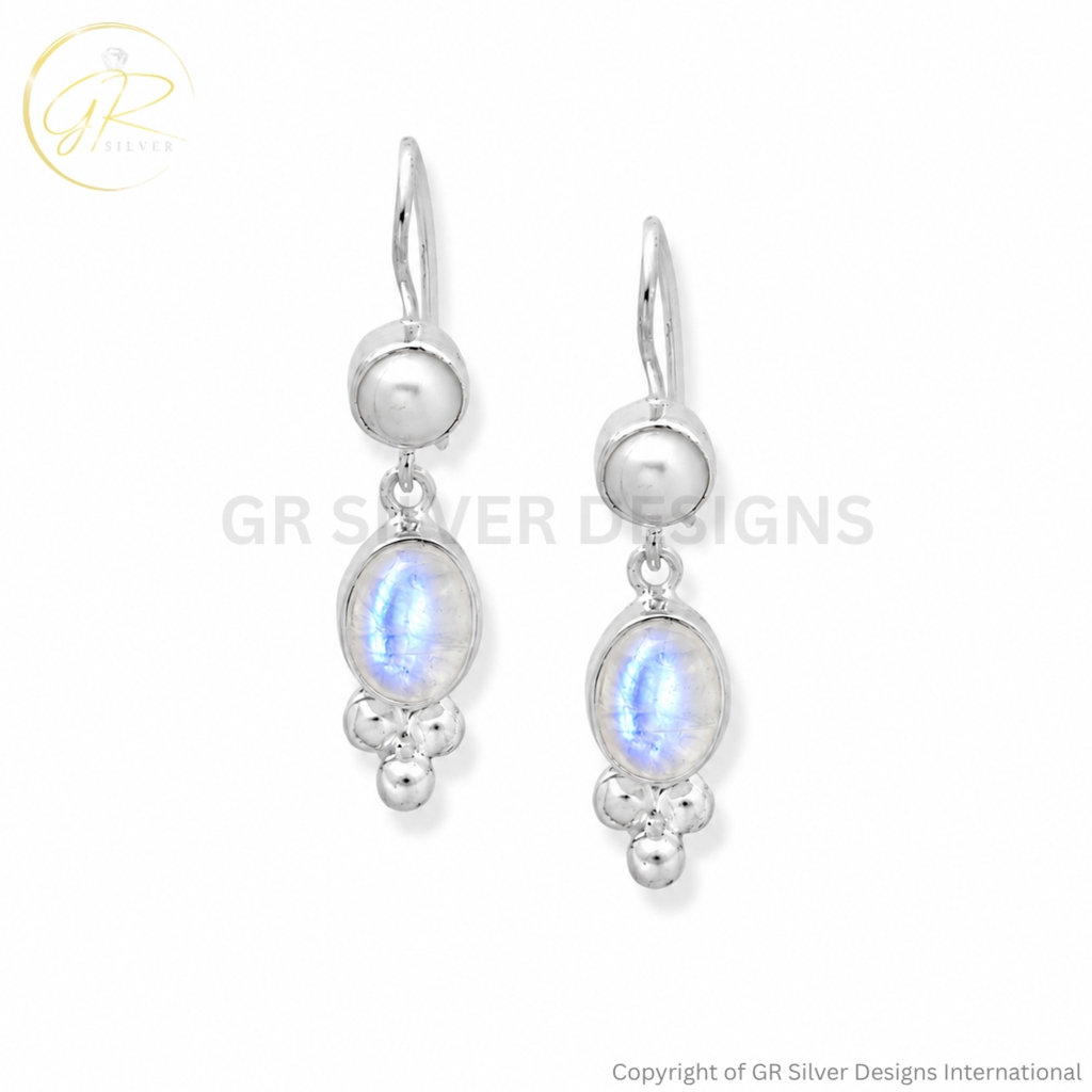 Buy Rainbow Moonstone & Freshwater Pearl Sterling Silver Earrings for Women