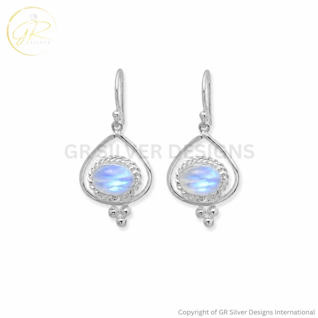 Rainboe Moonstone Dangle Silver Earrings For Women