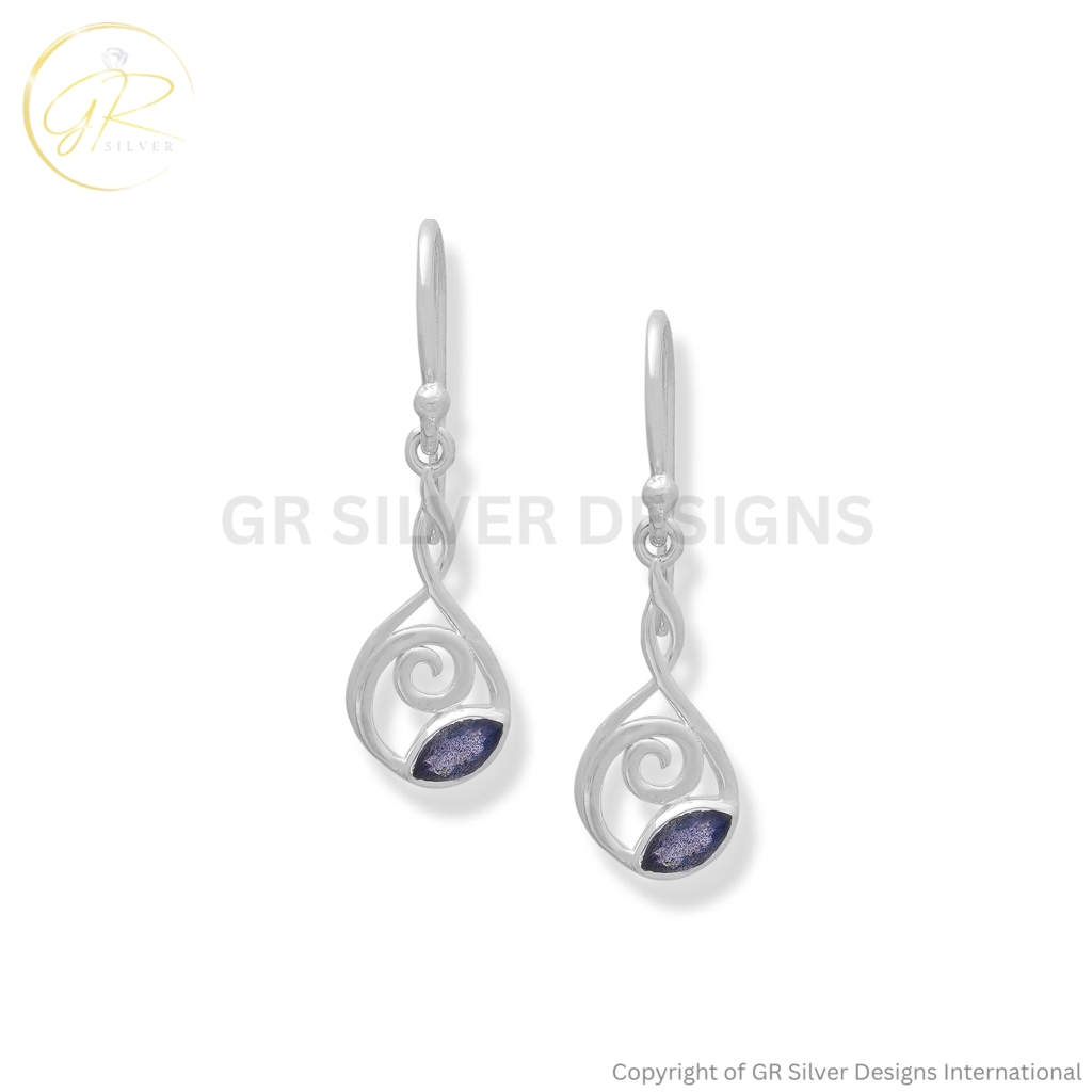 Natural Labradorite Marquise Sterling Silver Earrings for Women
