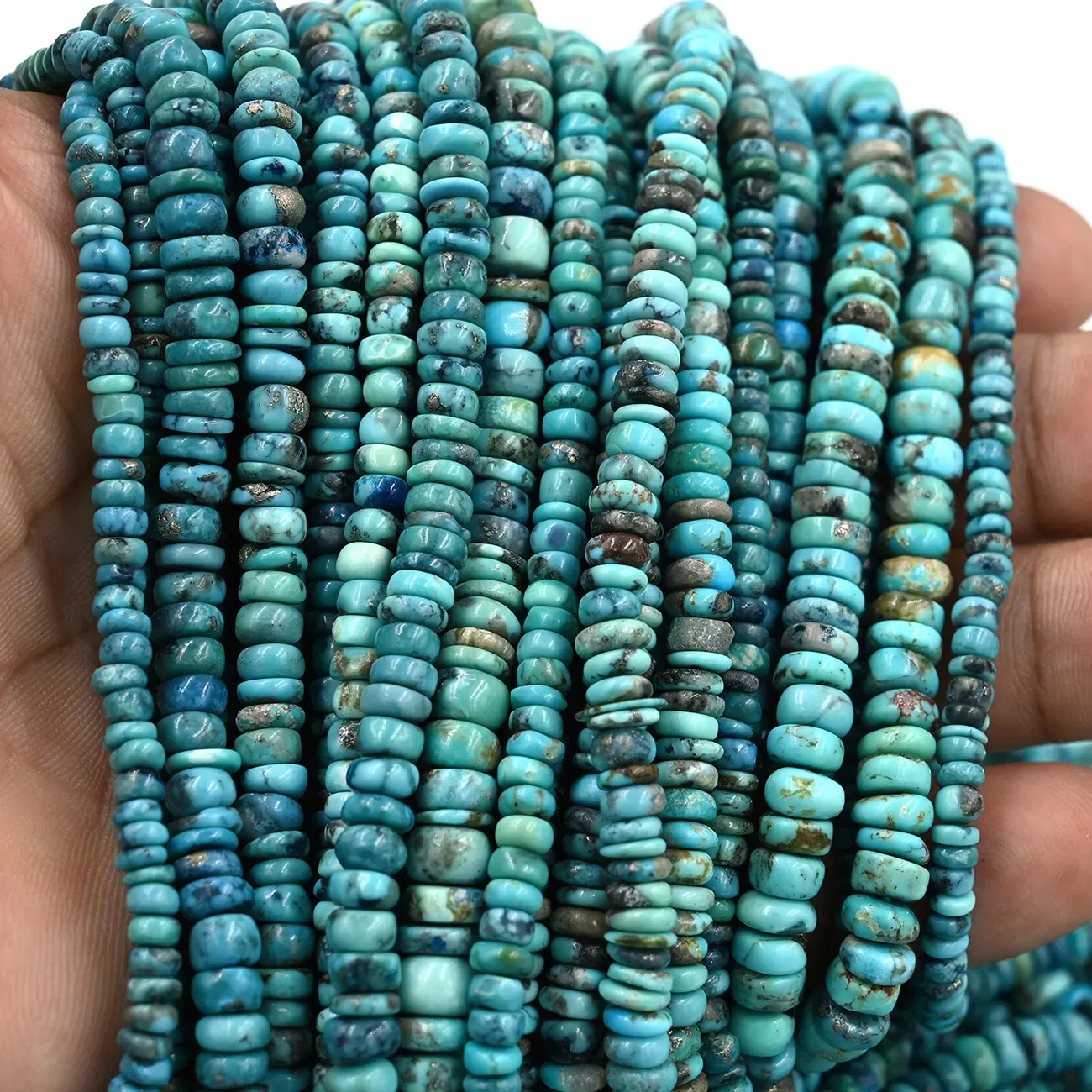 American Turquoise Plain Tyre Rondelle Beads 19-Inch Strand (4–8 MM Assorted)