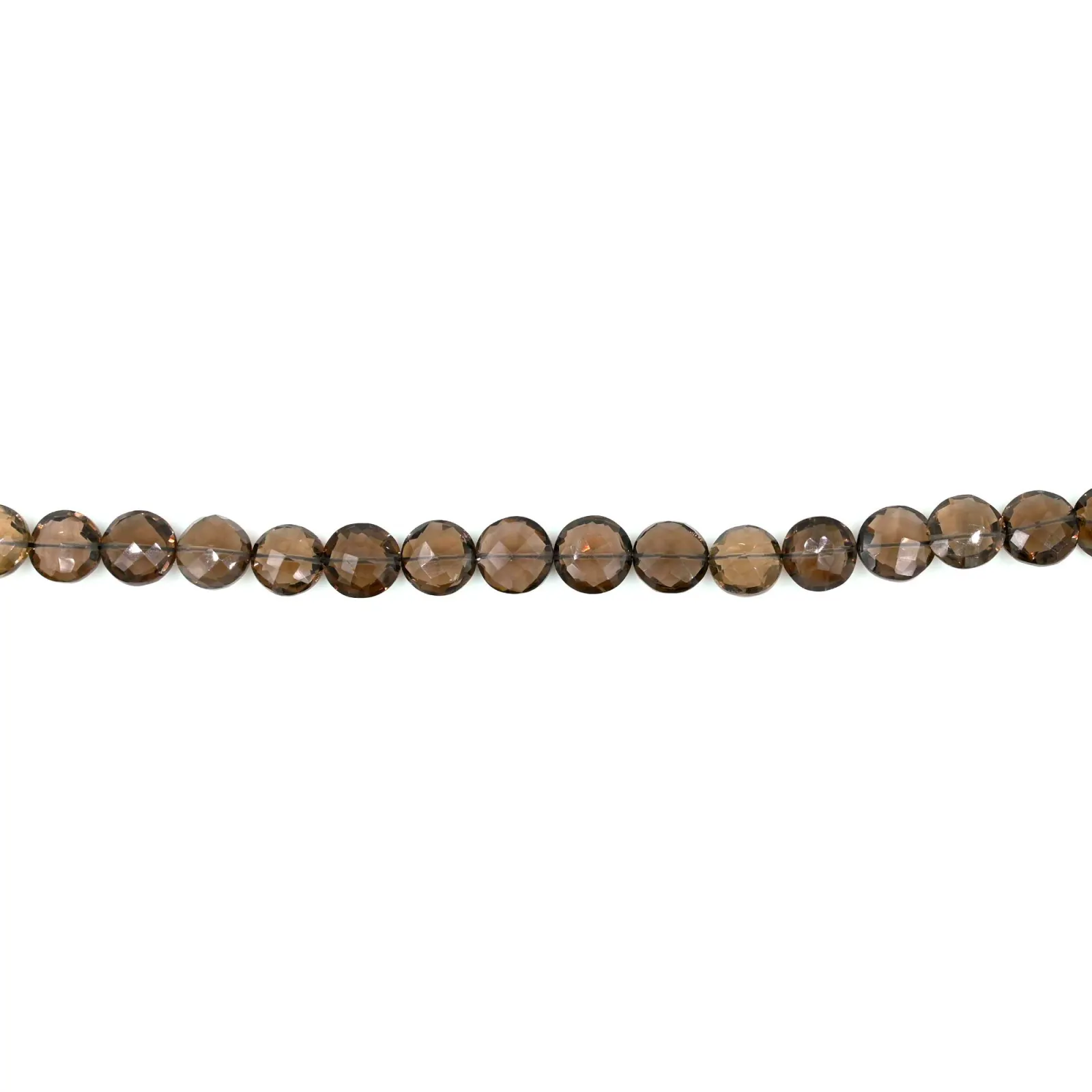 Smoky Quartz Faceted Coin Shape Beads 6 Inch Strand (15–18mm)