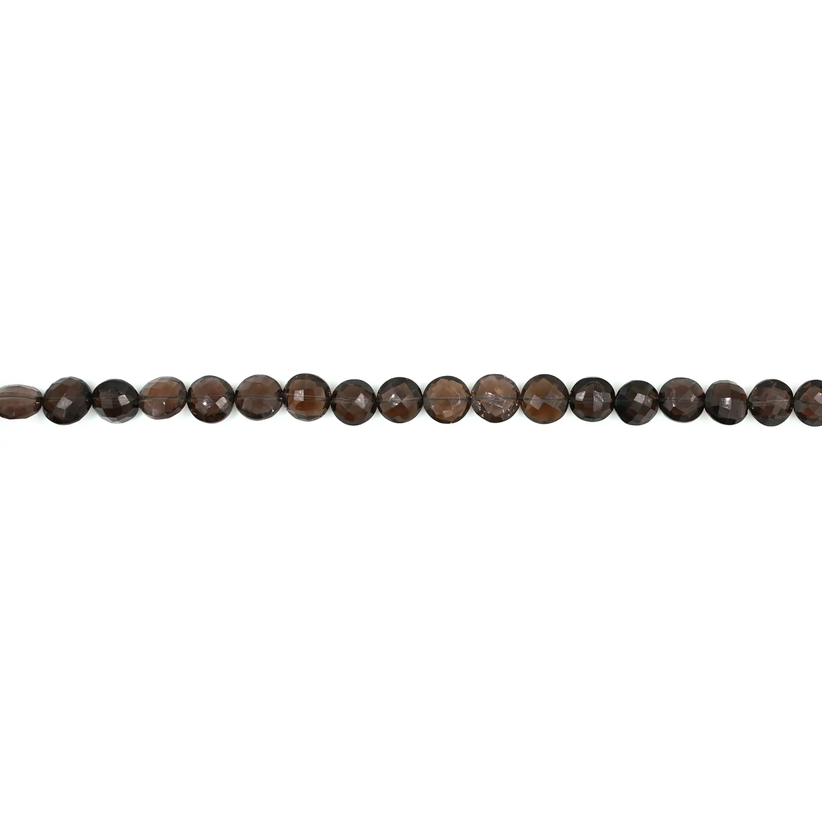 Natural Smoky Faceted Coin Shape Bead 8 Inch Strand (8–10 MM)